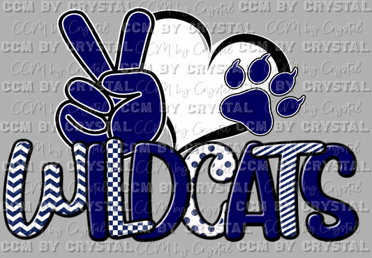 Peace Love Wildcats Sports Mascot Ready to Press Transfer DTF Transfer Sublimation Transfer