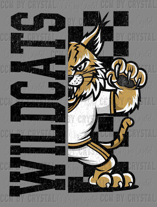 Wildcats Grunge Checkered Sports Mascot Ready to Press Transfer DTF Transfer Sublimation Transfer