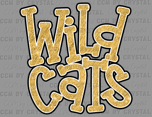 Wildcats Gold Faux Glitter Mascot Ready to Press Transfer DTF Transfer Sublimation Transfer