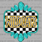 Gold Wildcats Mascot Turquoise Concho Ready to Press Transfer DTF Transfer Sublimation Transfer