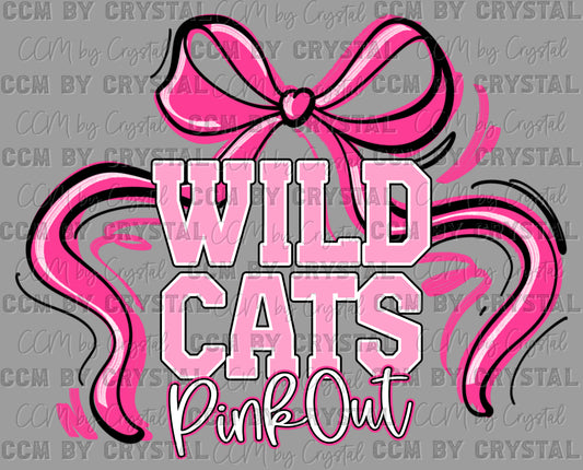 Pink Out Wildcats Mascot Ready to Press Transfer DTF Transfer Sublimation Transfer