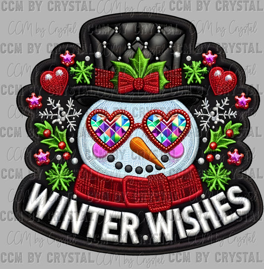 Snowman Winter Wishes Christmas Faux Rhinestone Effect Ready to Press Transfer DTF Transfer Sublimation Transfer
