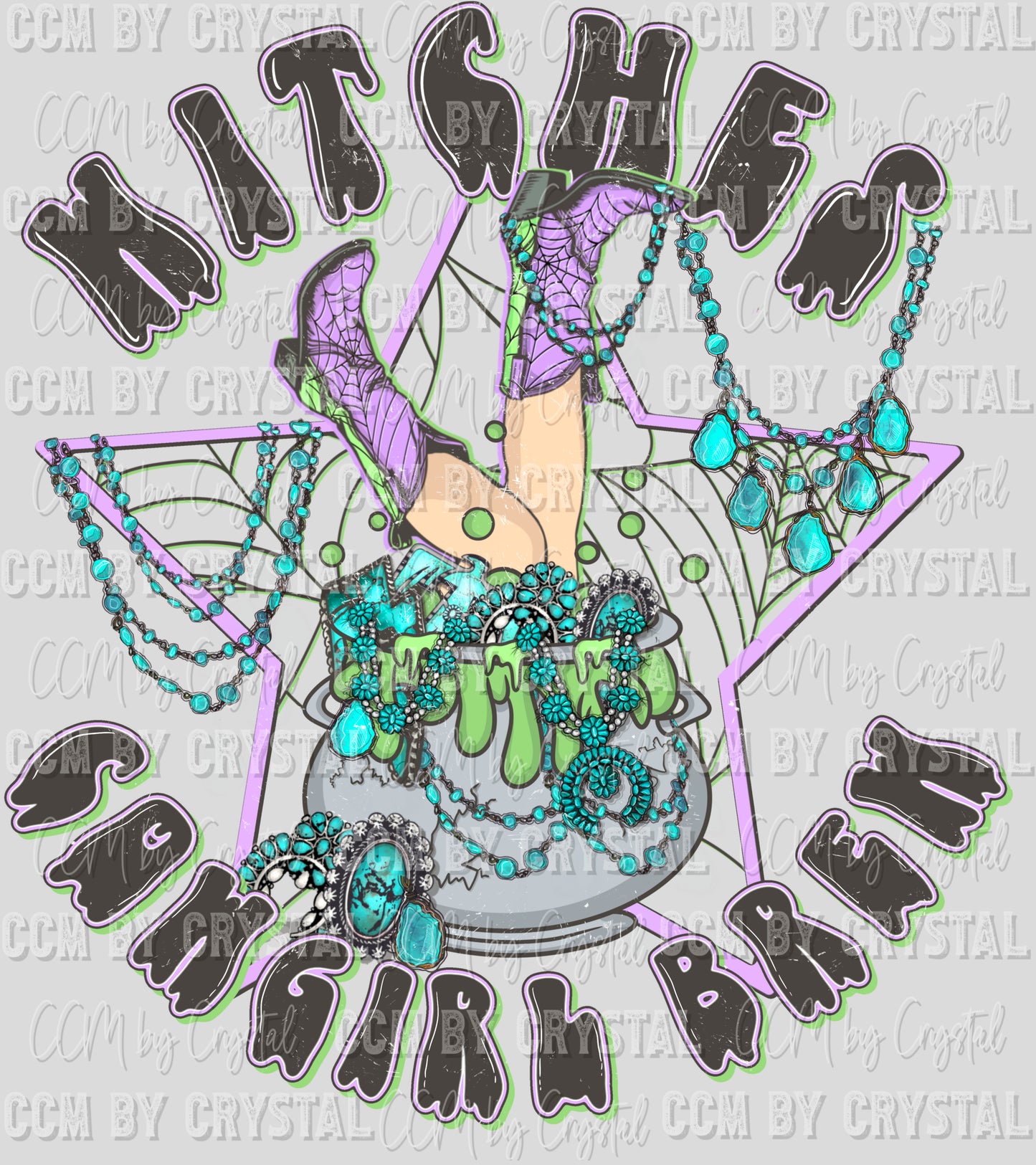 Halloween Witches Cowgirl Brew Ready to Press Transfer