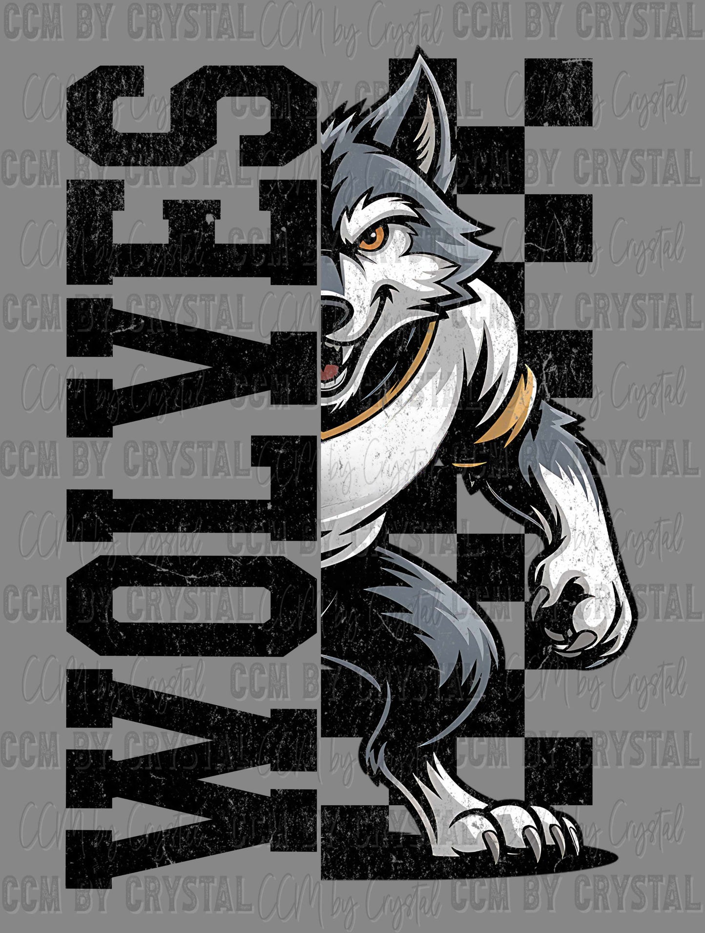 Wolves Grunge Checkered Sports Mascot Ready to Press Transfer DTF Transfer Sublimation Transfer