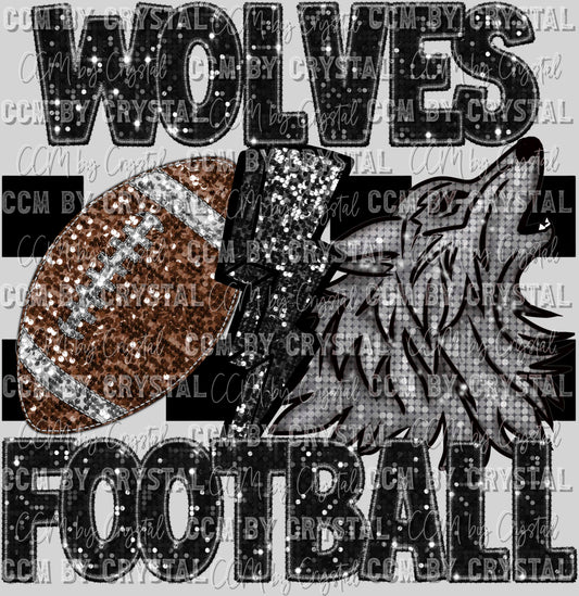 Wolves Football Faux Sequins Faux Embroidery Ready to Press Transfer