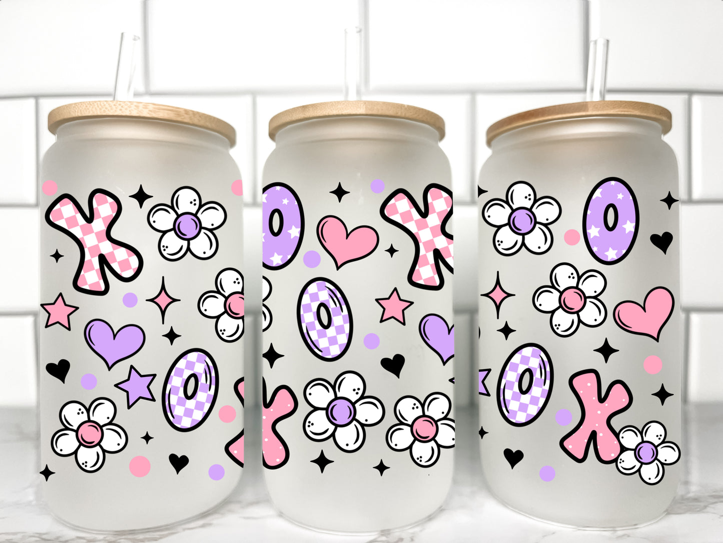 Girly XoXo UV Transfer 16oz Libby Glass Can Wrap Ready to Apply