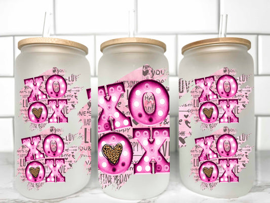 XOXO Valentines Day UV DTF Transfer 16oz Libby Glass Can Wrap Ready to Apply