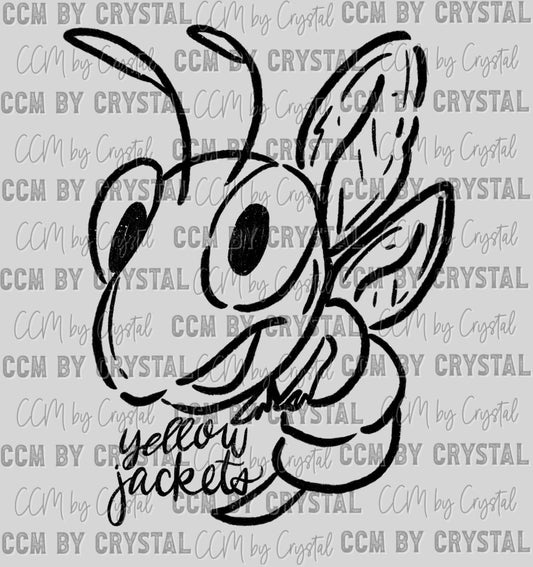 Yellow Jackets Mascot Doodle Ready to Press Transfer DTF Transfer Sublimation Transfer