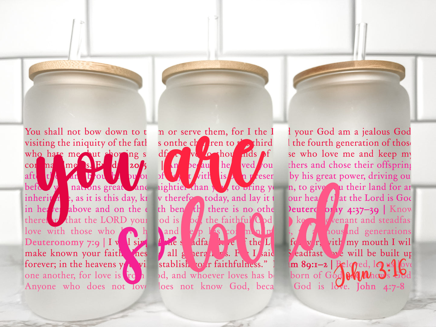 You are So Loved Christian John 3:16 Valentines Day UV DTF Transfer 16oz Libby Glass Can Wrap Ready to Apply