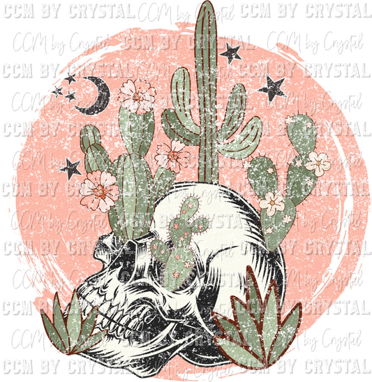 Distressed Cactus Skull BOHO Ready to Press Transfer