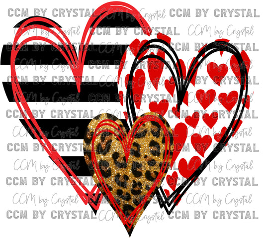 Doodle Hearts Glitter Leopard PNG Digital Download