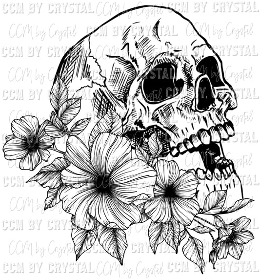 Floral Skull Ready to Press Transfer