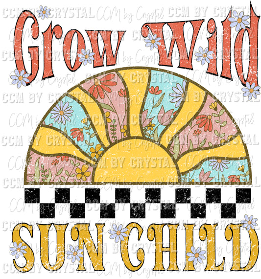 Distressed Grow Wild Sun Child Summer Ready to Press Transfer