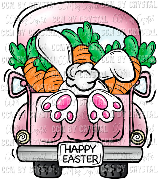 Easter Truck with Bunny and Carrots Ready to Press Transfer