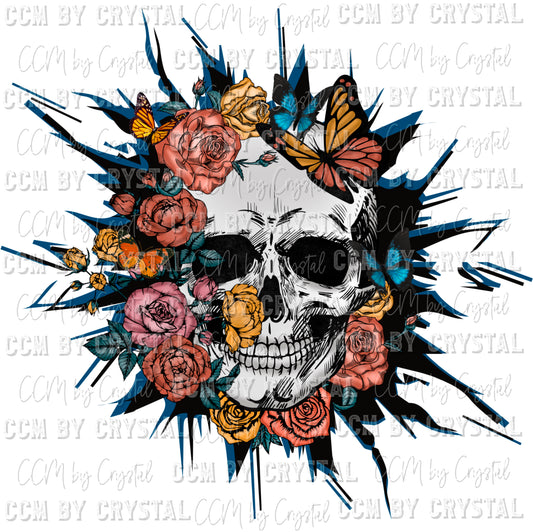 Floral Skull Ready to Press Transfer