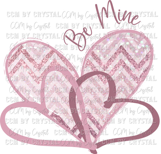 Be Mine Doodle Hearts Pink Valentine's Day Ready to Press Transfer