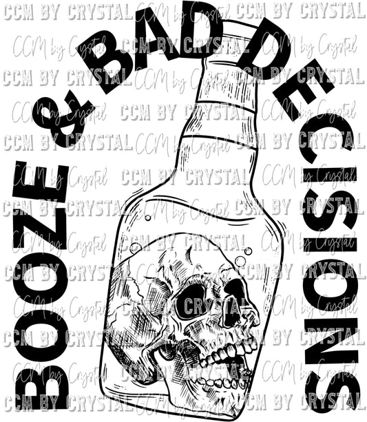 Booze and Bad Decisions Liquor Bottle with Skellie Ready to Press Transfer