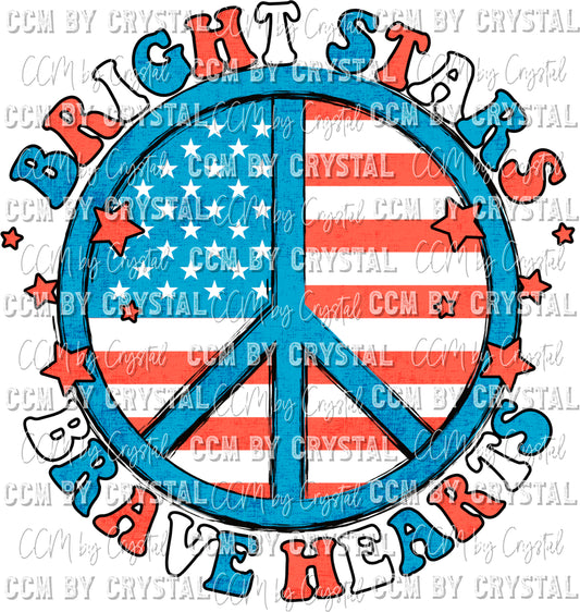 Bright Stars Brave Hearts 4th of July Independence Day Ready to Press Transfer