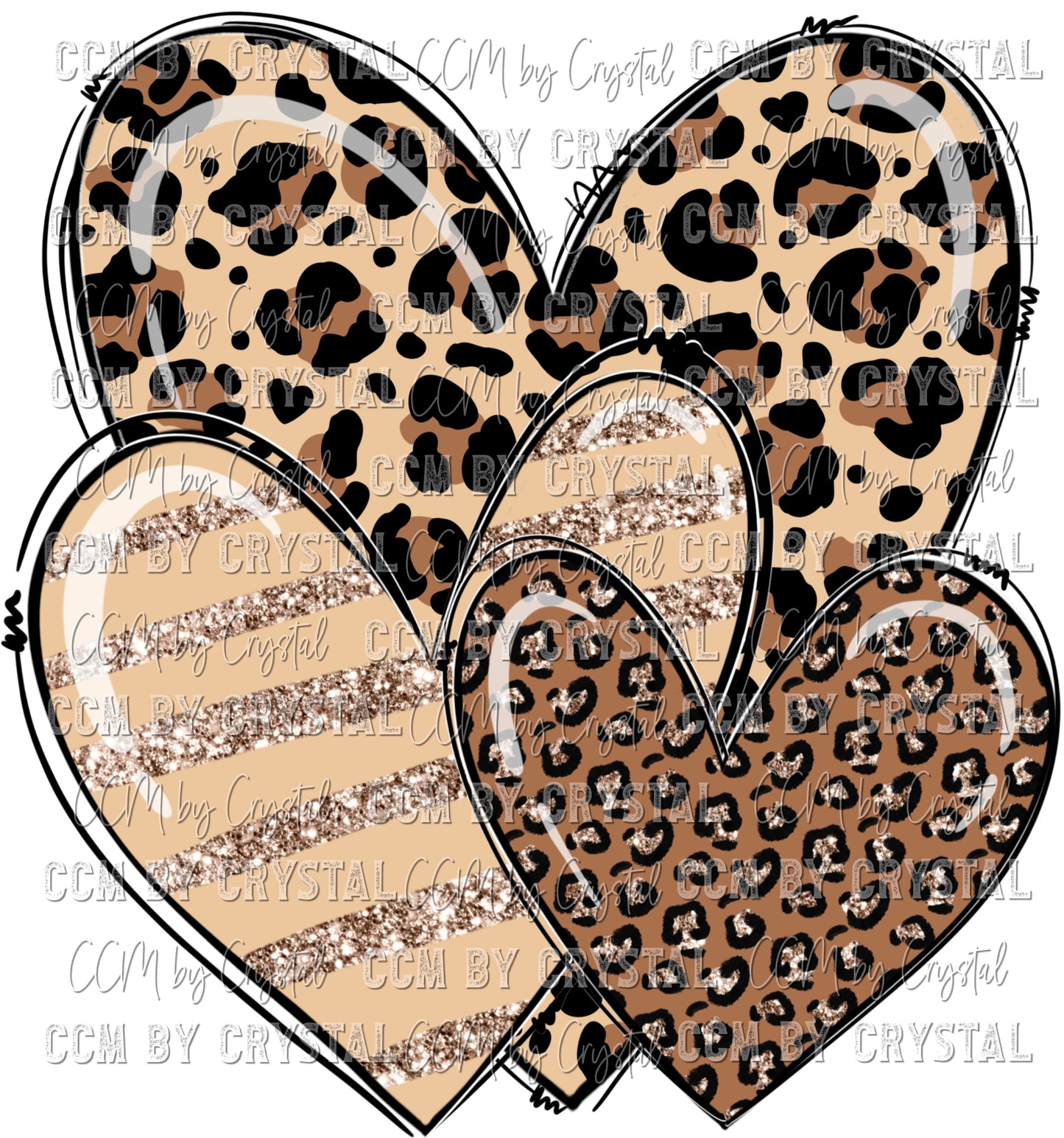 Leopard Glitter Hearts Neutral Colors Ready to Press Transfer