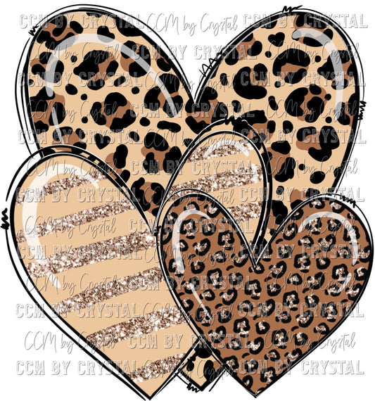 Leopard Glitter Hearts Neutral Colors Ready to Press Transfer