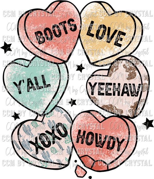 Candy Hearts Western Ready to Press Transfer