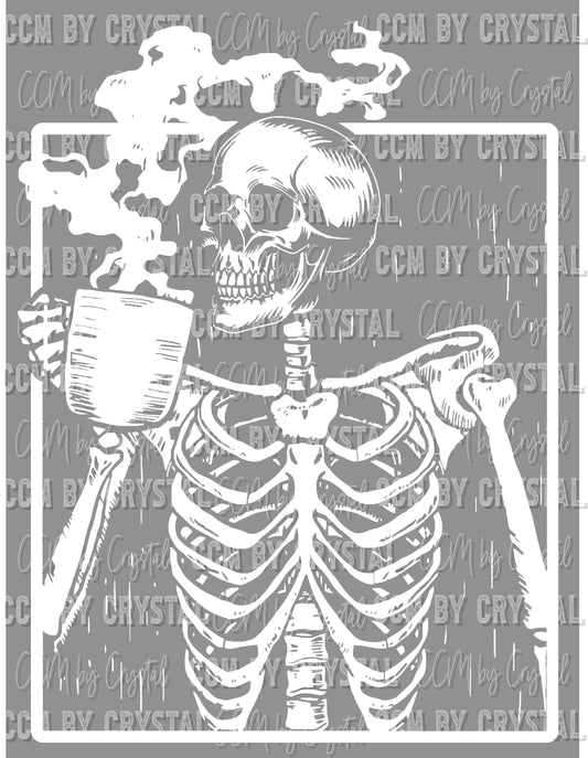 Skeleton Drinking Coffee Ready to Press Transfer