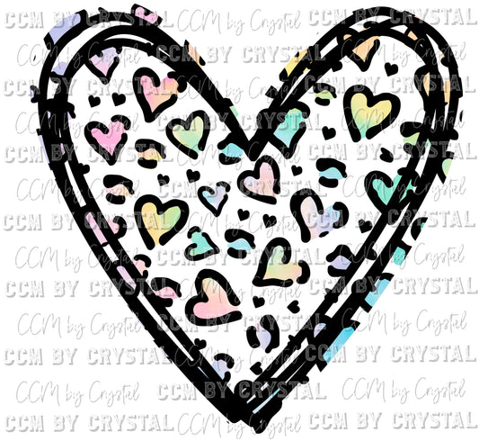Colorful Leopard Doodle Heart Ready to Press Transfer