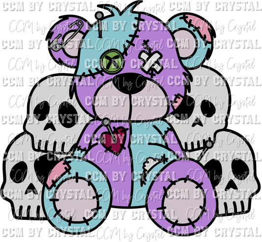 Cute Creepy Teddy Bear with Skulls Ready to Press Transfer