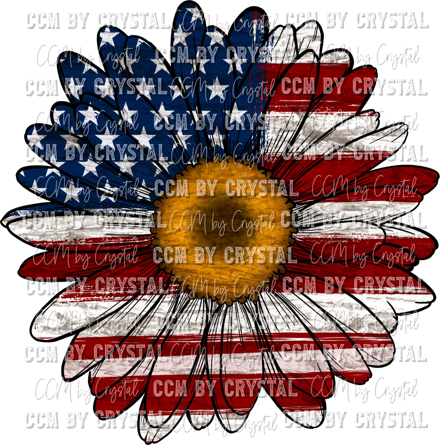 Daisy Flag Fourth of July Independence Day  Ready to Press Transfer