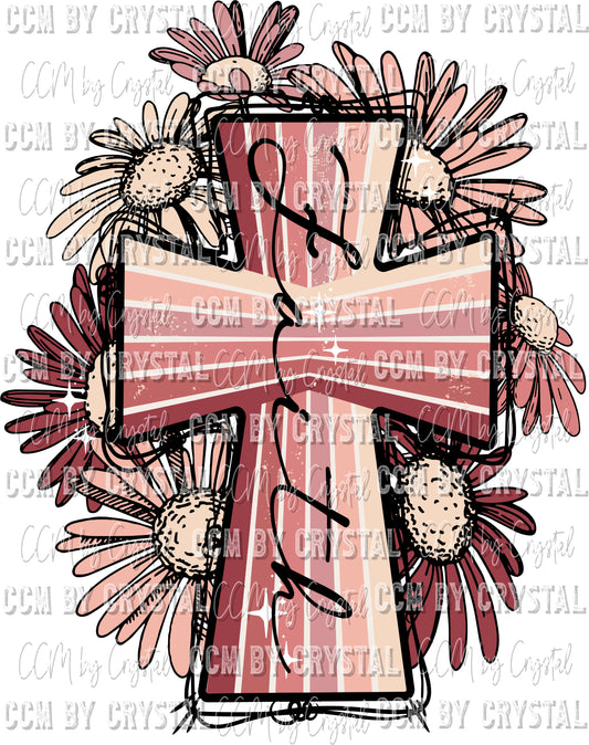 Faith Floral Cross Ready to Press Transfer