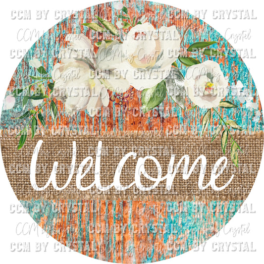Welcome Floral Door Hanger Round PNG Digital Download