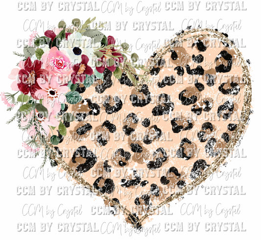 Floral Leopard Heart Ready to Press Transfer