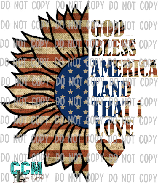 God Bless the Land That I Love Sunflower Flag