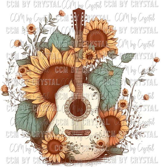 Guitar and Sunflowers Ready to Press Transfer