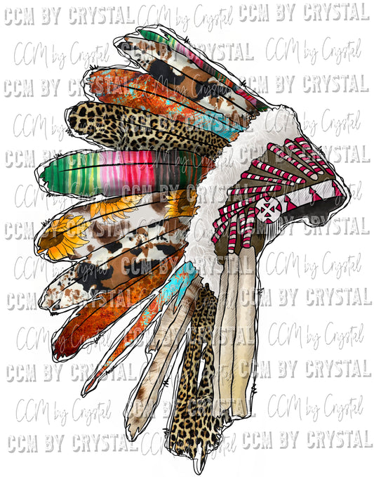 Headdress Native American Western BOHO Ready to Press Transfer