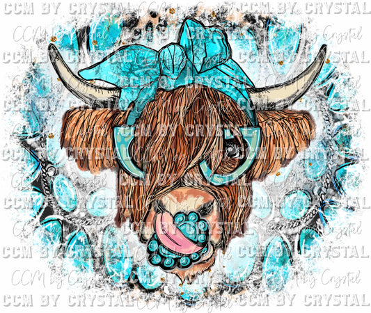 Highland Cow Turquoise Ready to Press Transfer