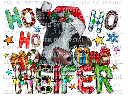 Ho Ho Ho Heifer Cow Christmas Ready to Press Transfer