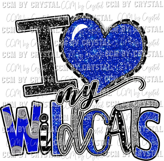 I Heart My Wildcats Blue and Silver Ready to Press Transfer