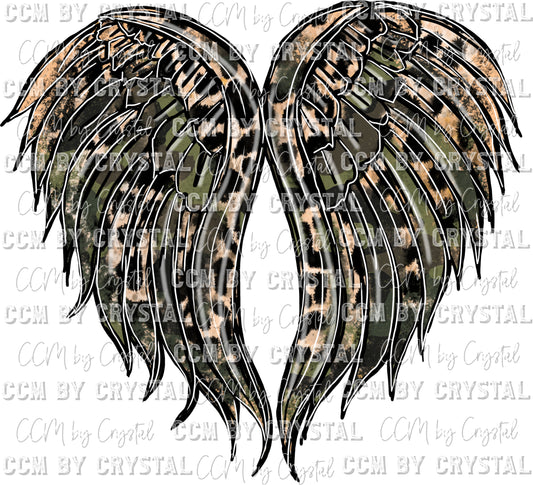 Leopard and Camo Heart Wings Ready to Press Transfer