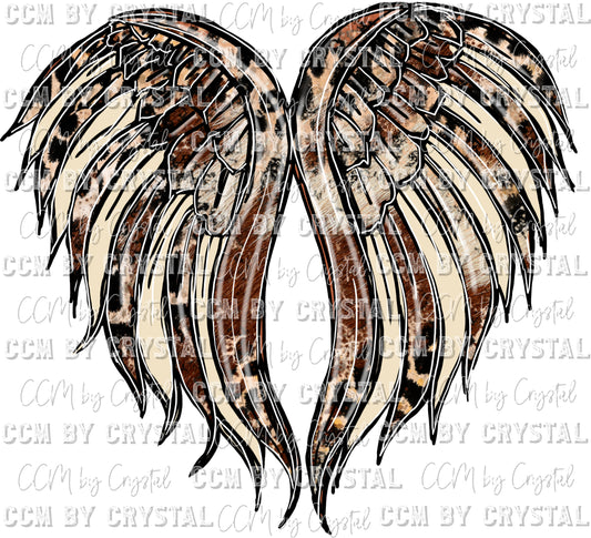 Cowhide and Leopard Heart Wings Ready to Press Transfer