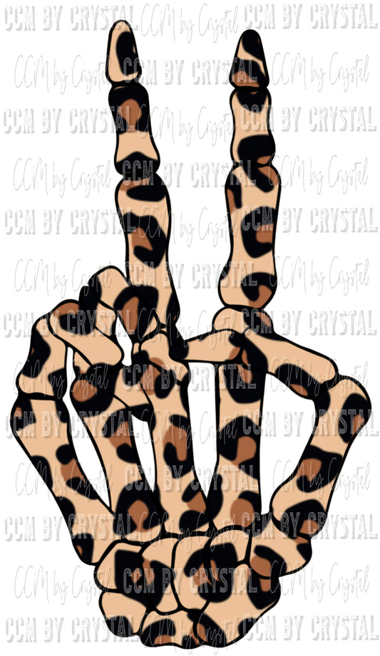 Leopard Peace Sign Skellie Hand Ready to Press Transfer