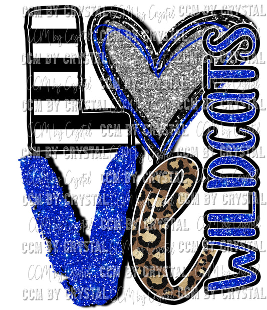 Love Wildcats Blue and Silver Ready to Press Transfer