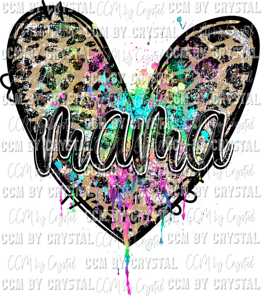 Mama Heart Rainbow Leopard Print Ready to Press Transfer