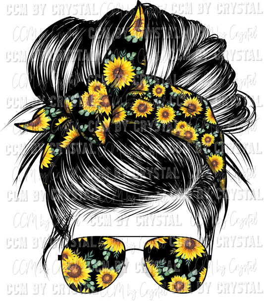 Messy Bun Sunflowers Ready to Press Transfer