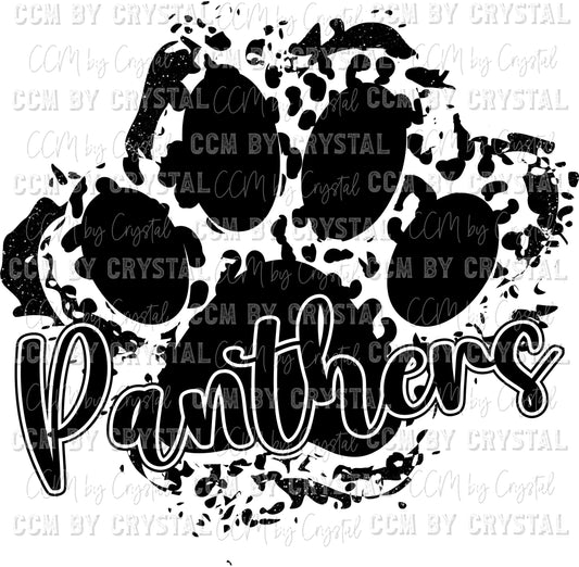 Panthers Glitter Leopard Paw Mascot Sports Ready to Press Transfer