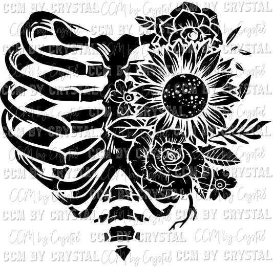 Skeleton Ribcage Flowers Ready to Press Transfer