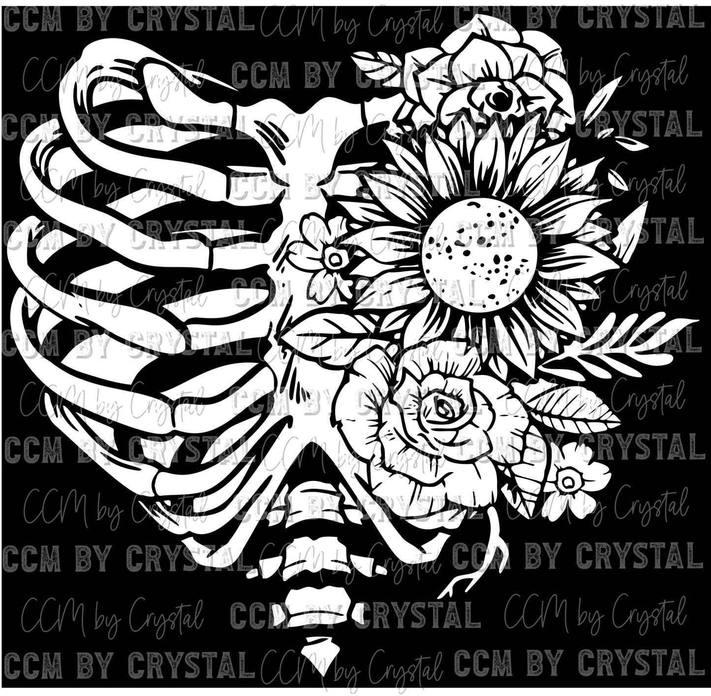 Skeleton Ribcage Flowers Ready to Press Transfer