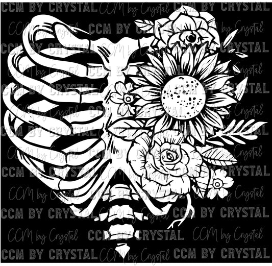 Skeleton Ribcage Flowers Ready to Press Transfer