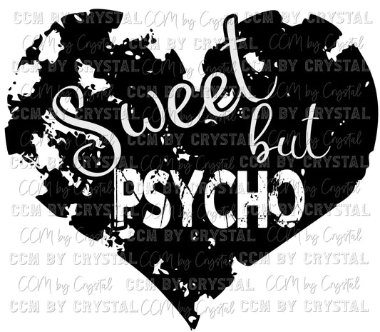 Sweet but Psycho Distressed Heart Glitter Ready to Press Transfer