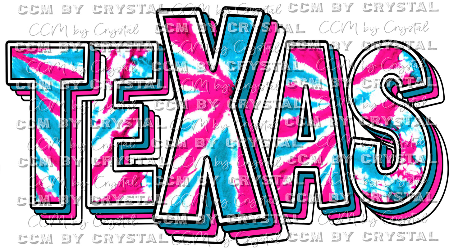 Texas Pink White and Blue Tie Dye PNG Digital Download